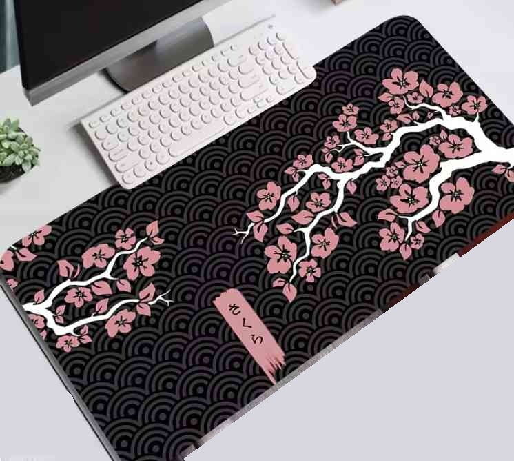マウスパッド 桜 サクラ ブラック 60cm×30cm キーボードマット 裏面滑り止め ＜新品＞ [94191]