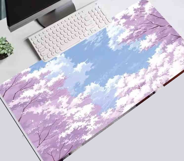 マウスパッド 桜 青空 サクラ ピンク ブルー 60cm×30cm キーボードマット 裏面滑り止め ＜新品＞ [94192]