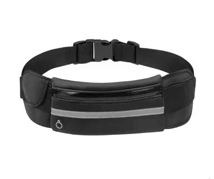 ランニングウエストポーチ ブラック ウエスト60～90cm 鍵入れ・ペットボトルホルダー付き ＜新品＞ [94225]