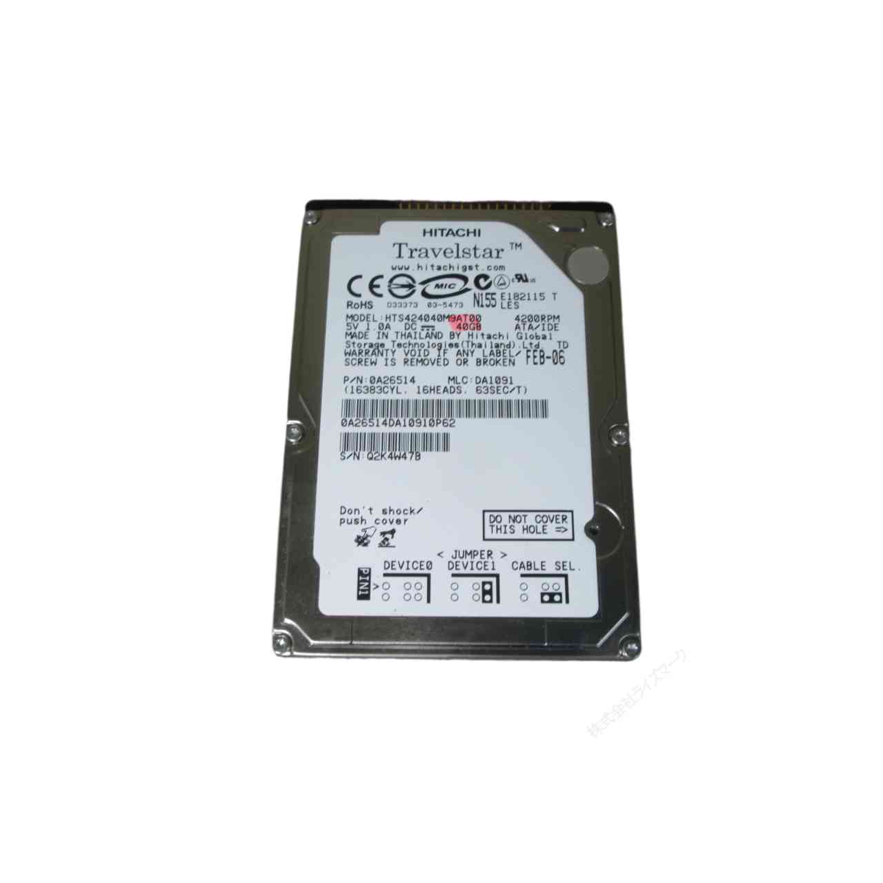 2.5インチHDD IDE ATA 40GB 日立 HTS42040M9AT00 保証付 [96948]