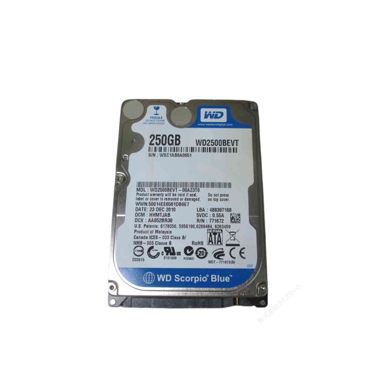 2.5インチHDD SATA 250GB WD WD2500BEVT00A23T0 保証付 [96994]