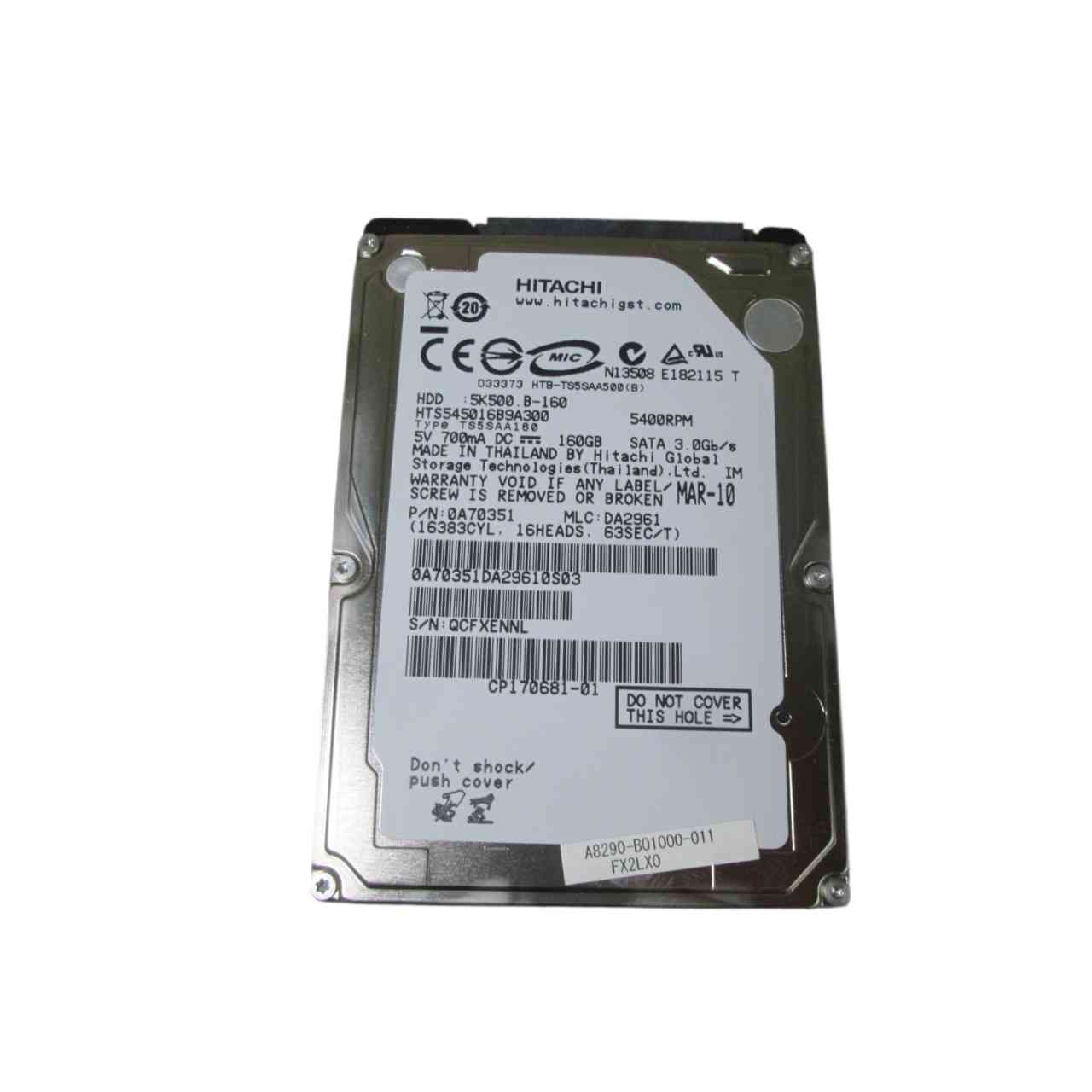 2.5インチHDD SATA 160GB 日立 HTS545016B9A300 保証付 [96996]