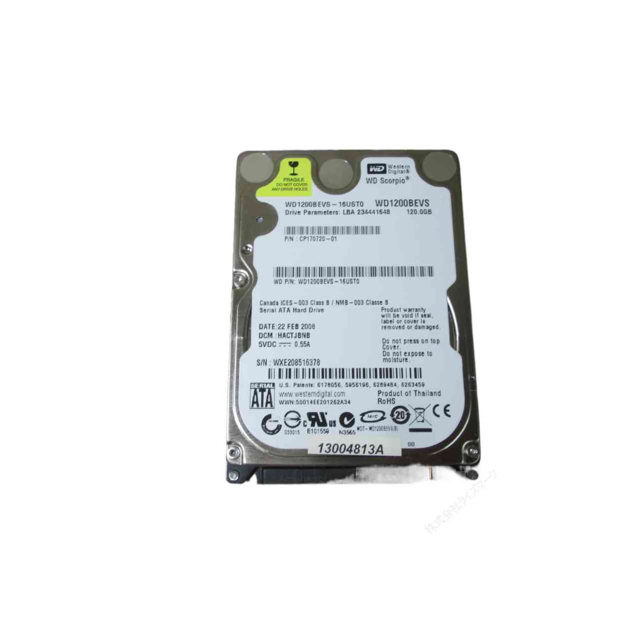 2.5インチHDD SATA 120GB WD WD1200BEVS-16UST0 保証付 [96998]